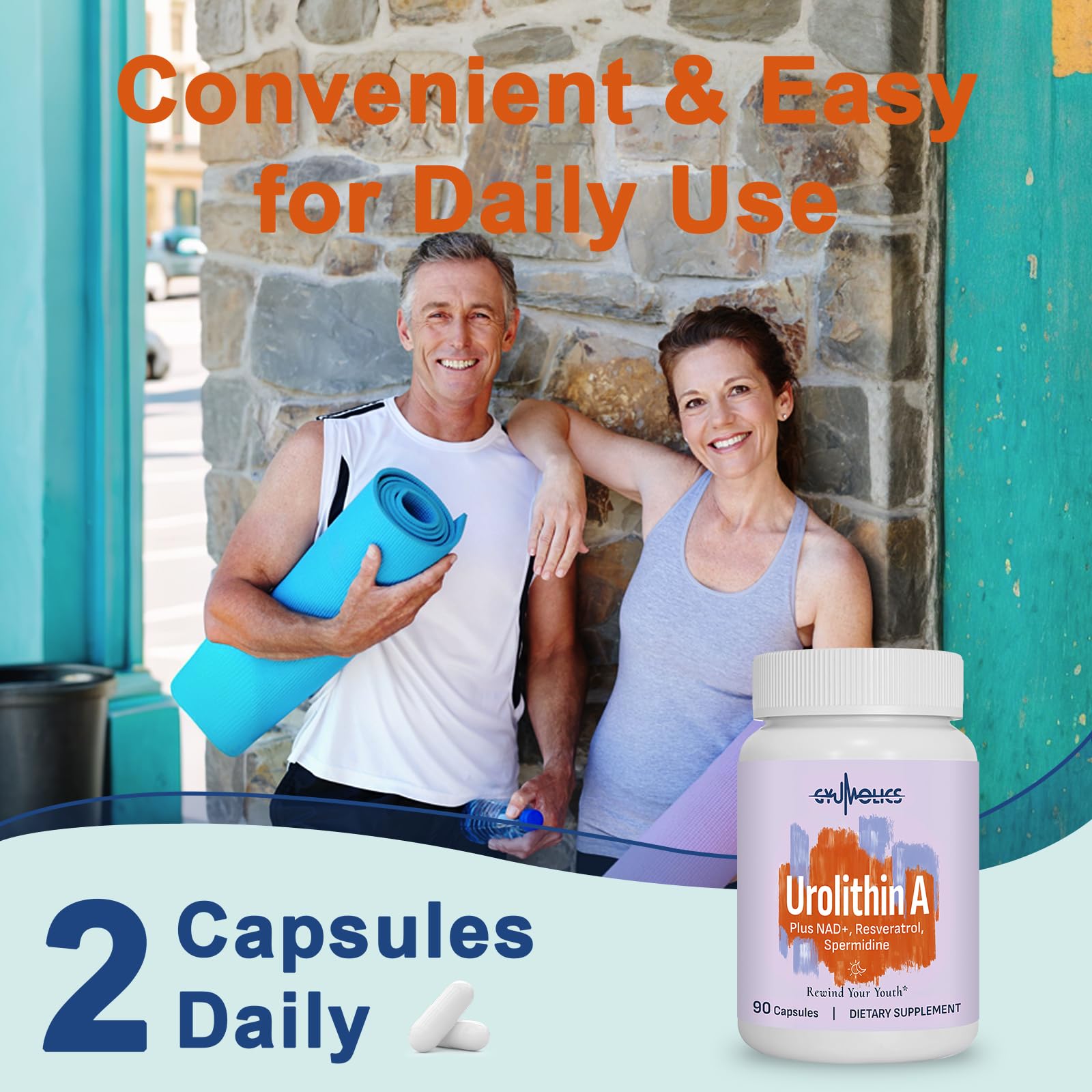 90 capsules per bottle with two-capsule daily serving diagram