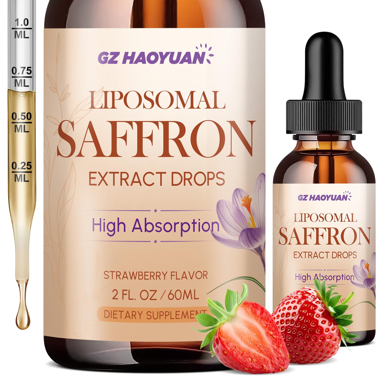 Front view of GZ HaoYuan Liposomal Saffron Drops bottle