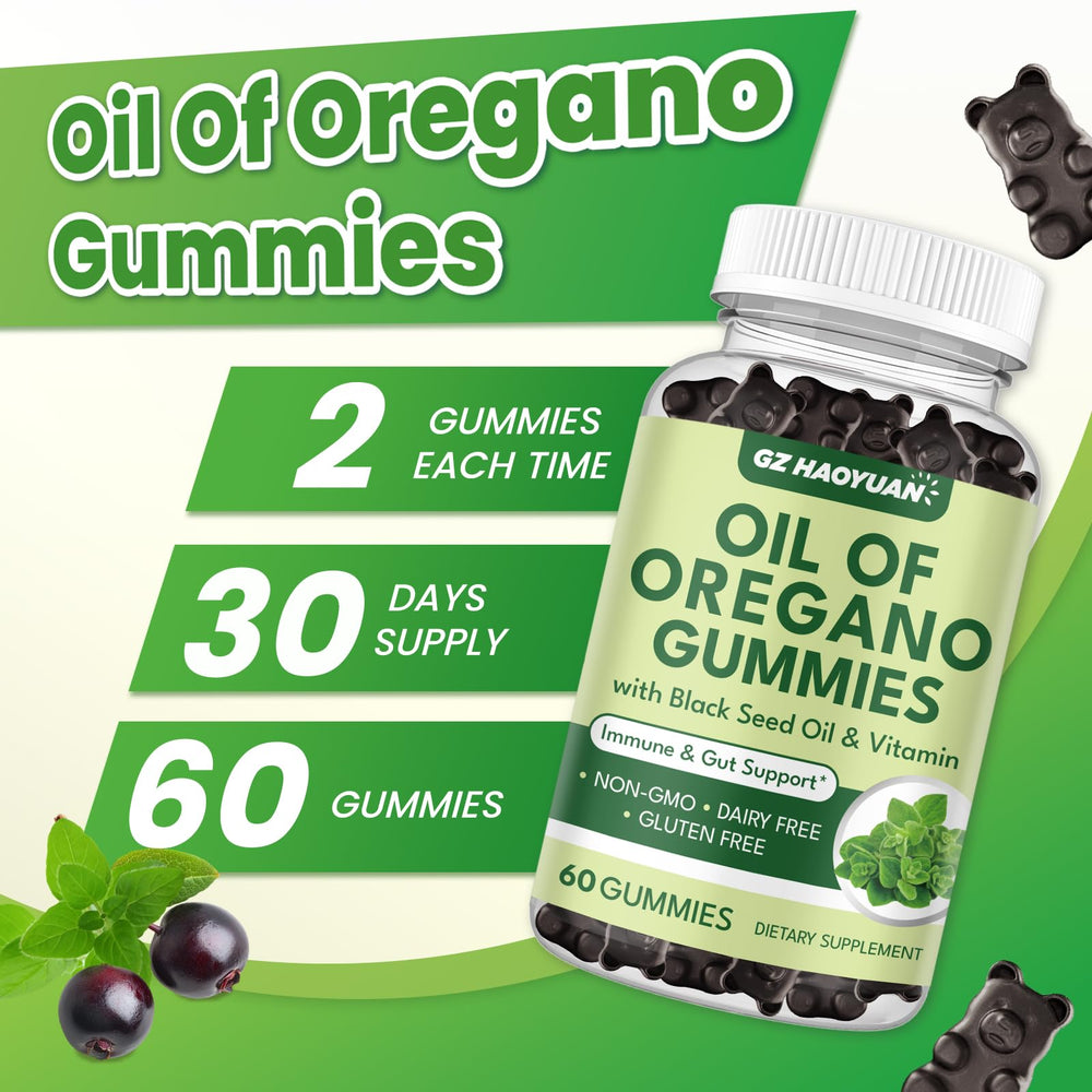 Vitamin D3 supplement label with oregano gummies