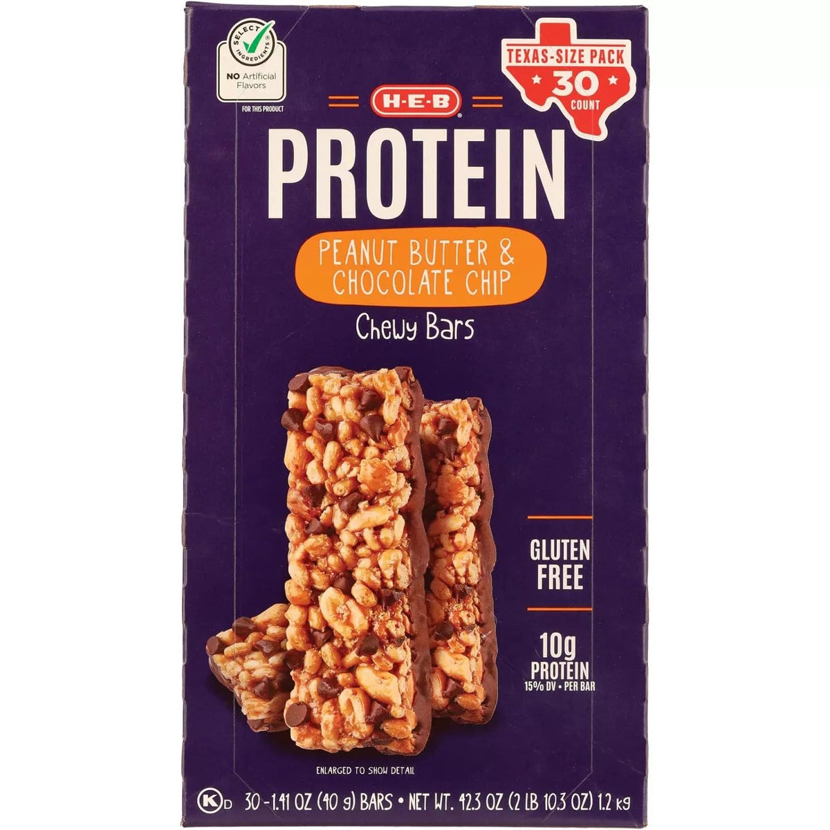 H-E-B Select Ingredients Protein Peanut Butter & Chocolate Chewy Bars – Value Pack 30 Bars