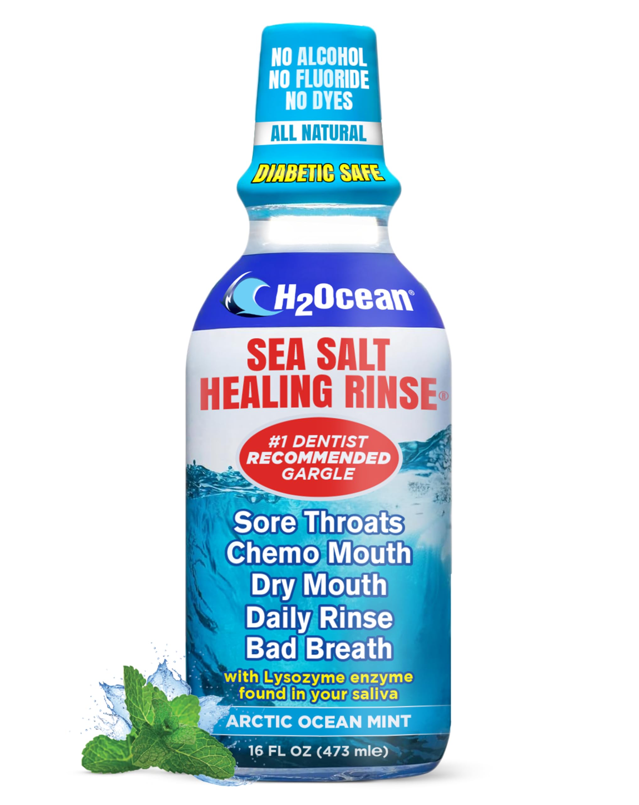 H2Ocean Healing Rinse Arctic Ocean Mint bottle 16 oz on white background