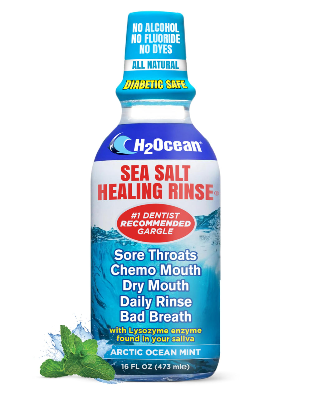 H2Ocean Healing Rinse Arctic Ocean Mint bottle 16 oz on white background