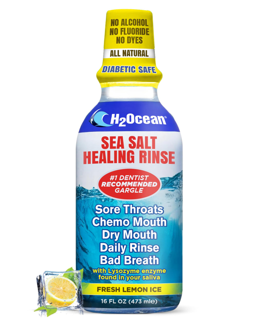 H2Ocean Healing Rinse Lemon Ice 16 oz front label