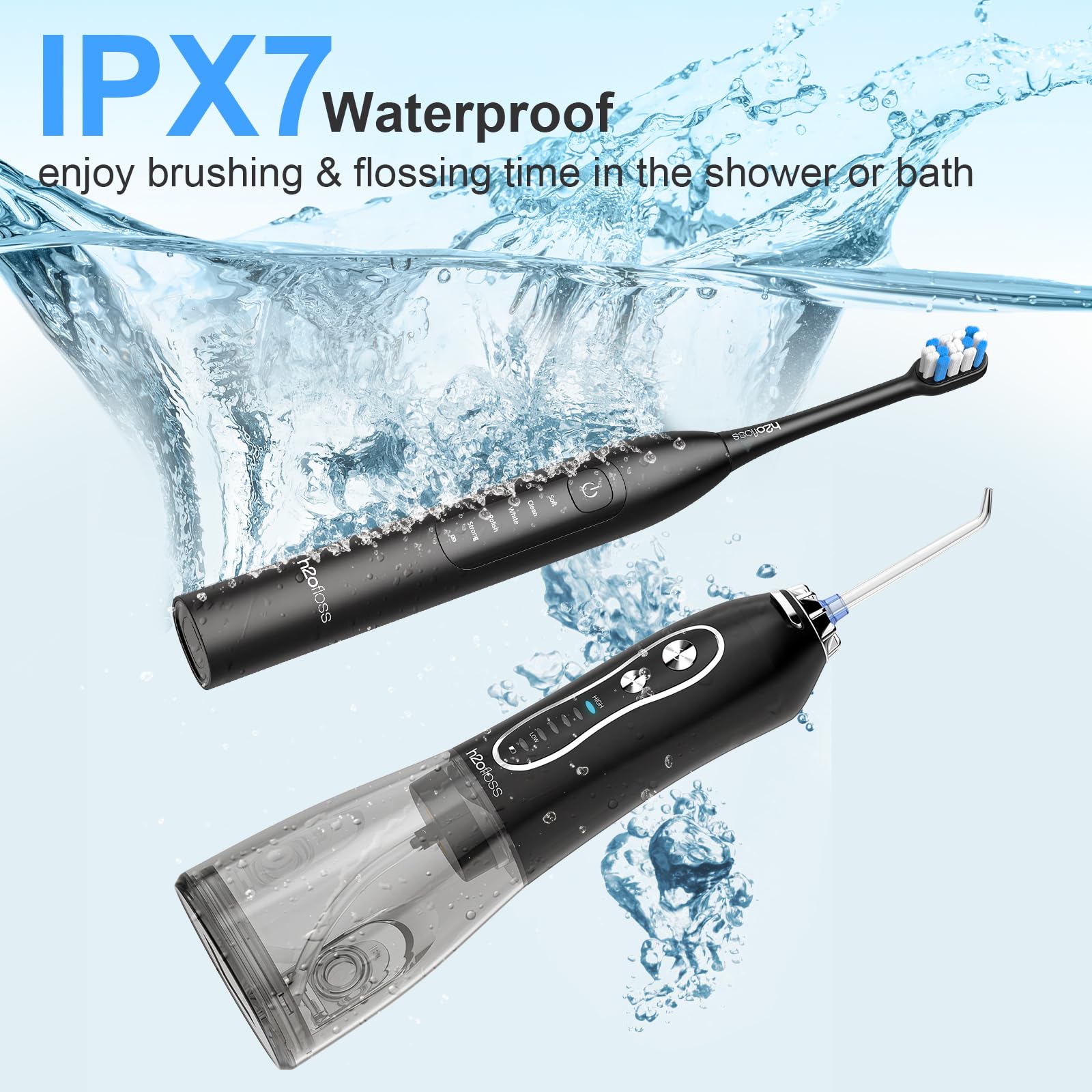 Includes 4 replacement brush heads and 4 flosser nozzles