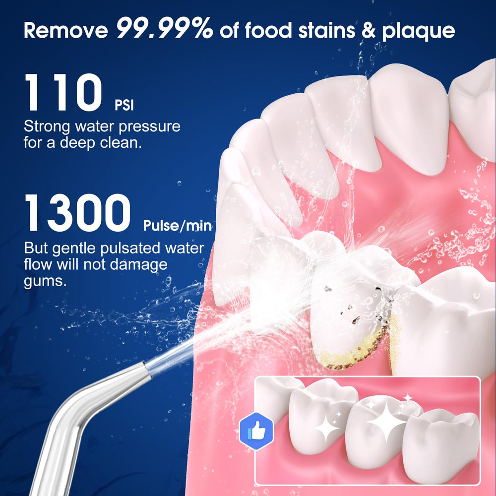 Portable dental irrigator displaying 300ml detachable reservoir