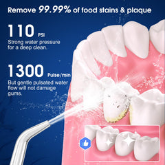 Portable dental irrigator displaying 300ml detachable reservoir