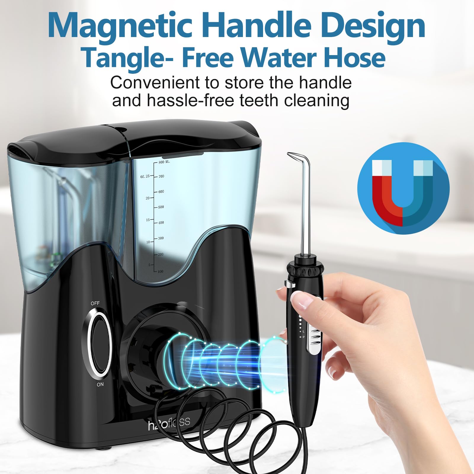 IPX7 waterproof anti-leak design of the flosser