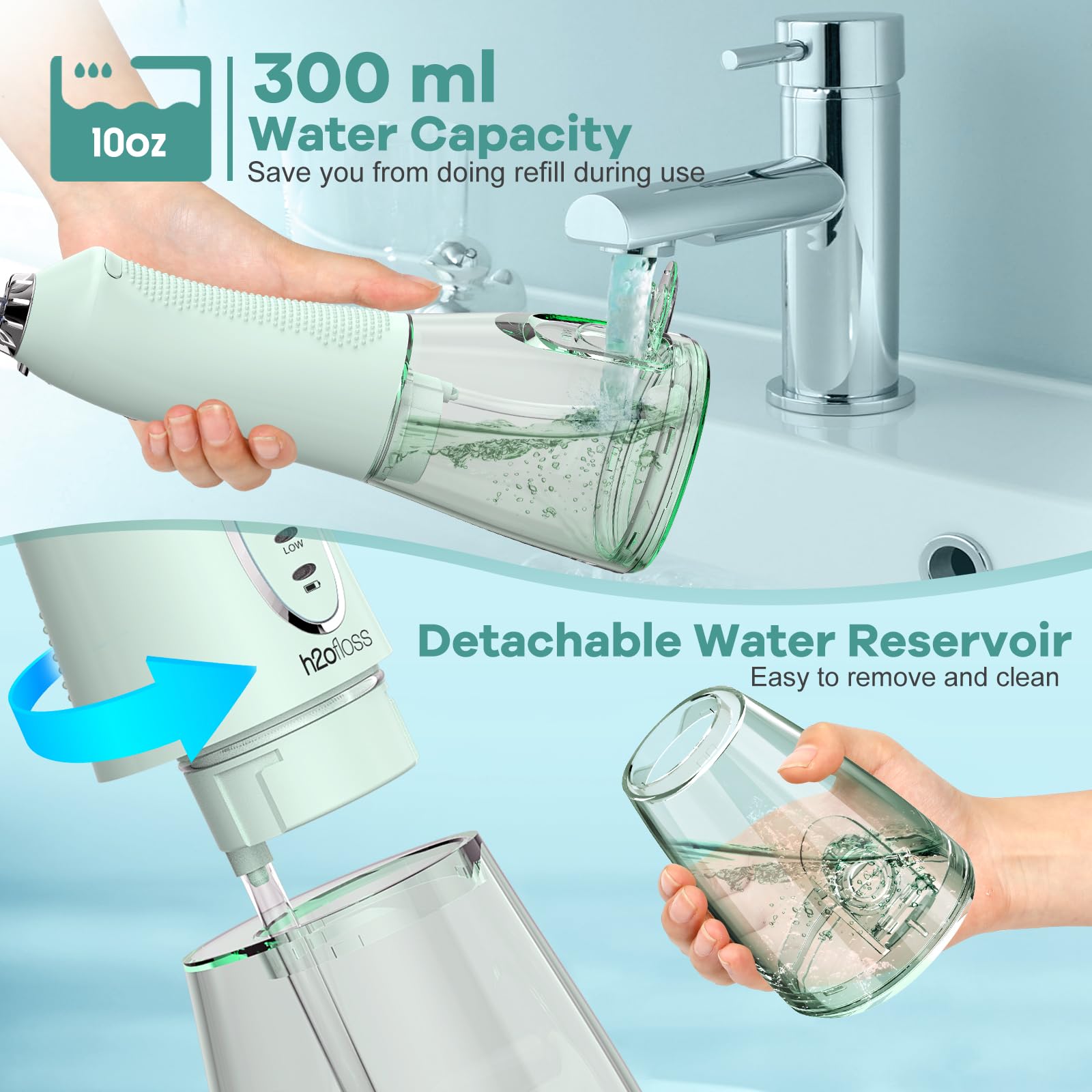 Six nozzles included with green flosser