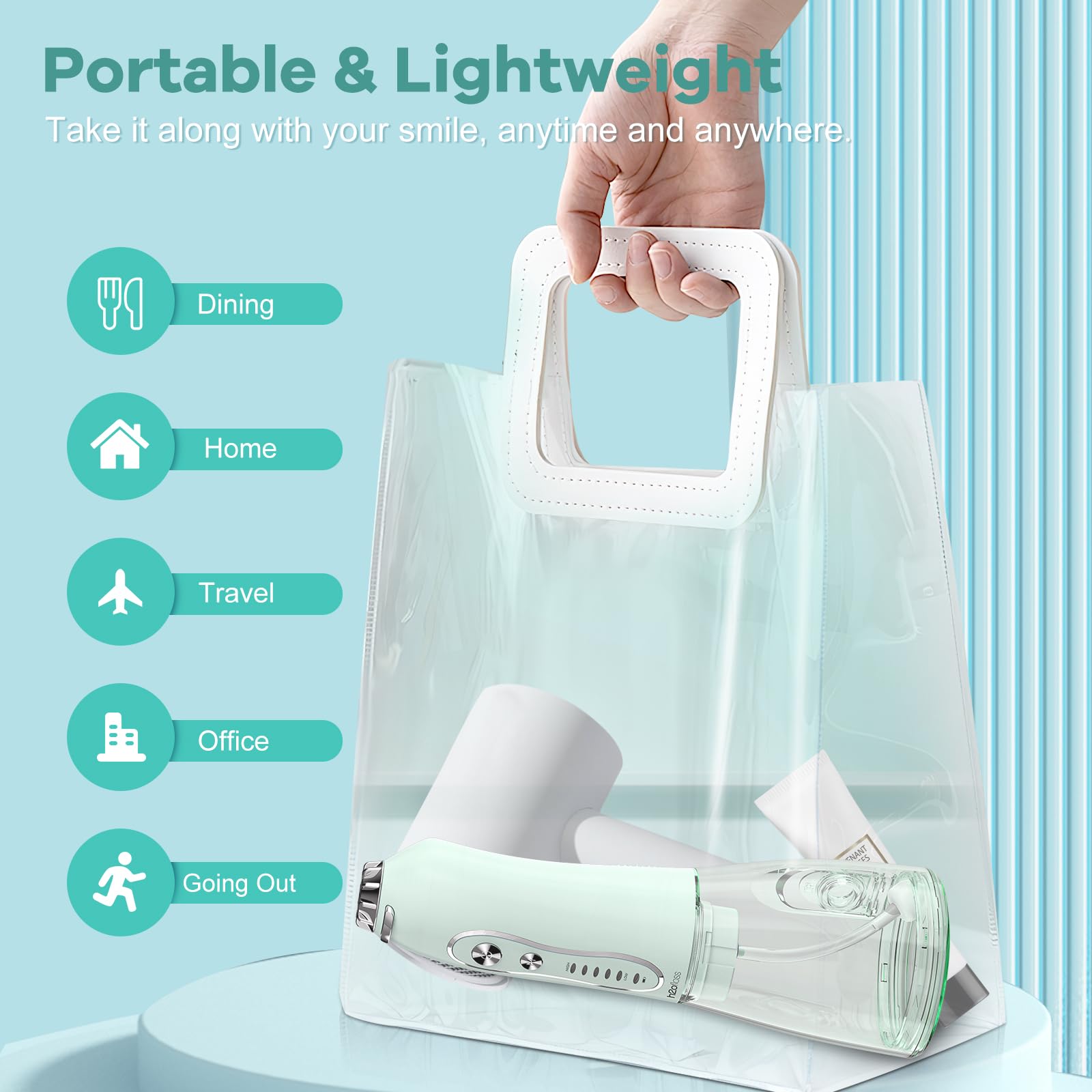IPX7 waterproof rating on green flosser