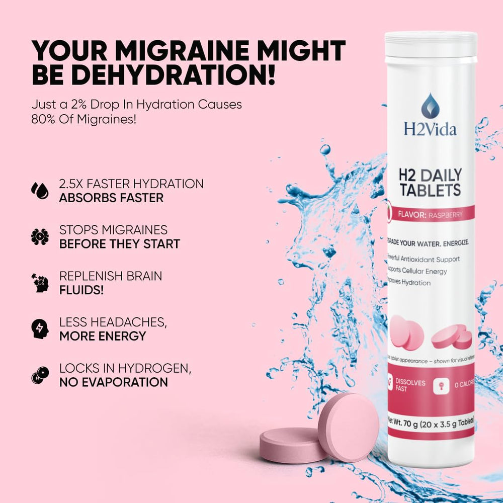 Illustration highlighting energy, detox, hydration and focus benefits of H2Vida.