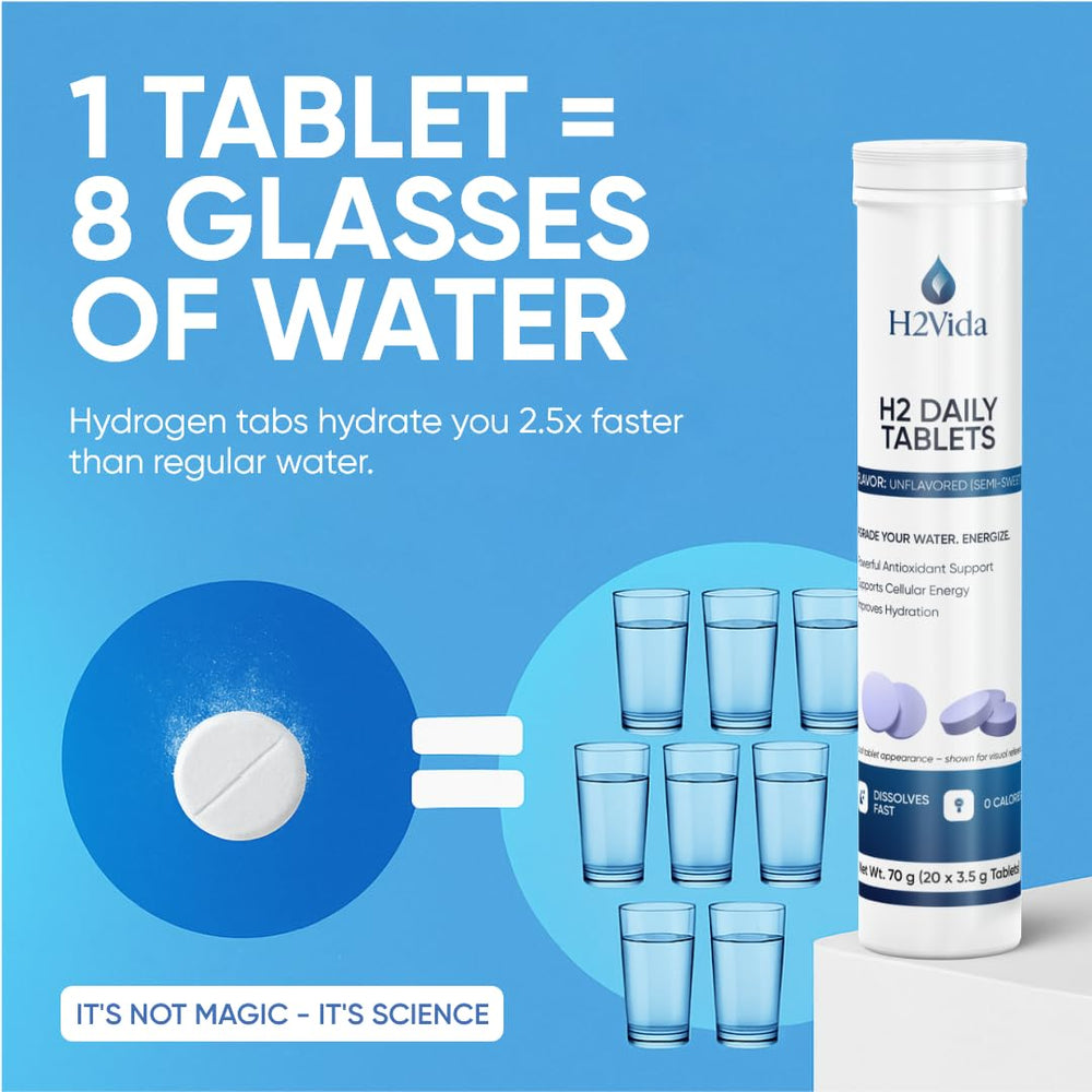 Dissolving hydrogen water tablet in a glass of water
