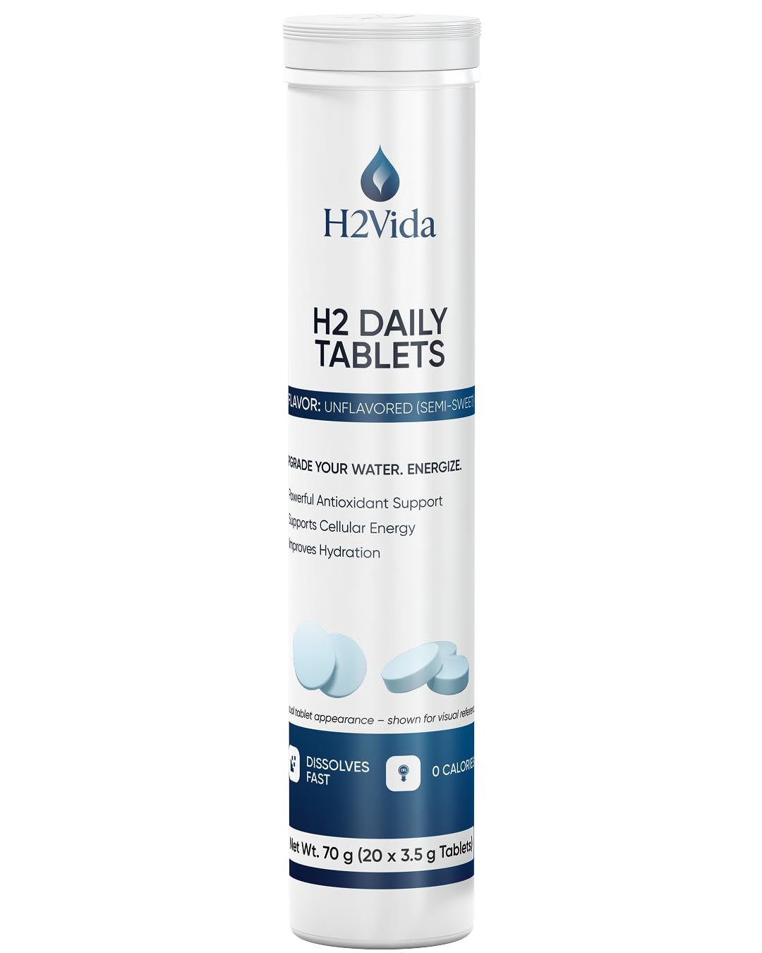 Front view of H2Vida hydrogen water tablets package
