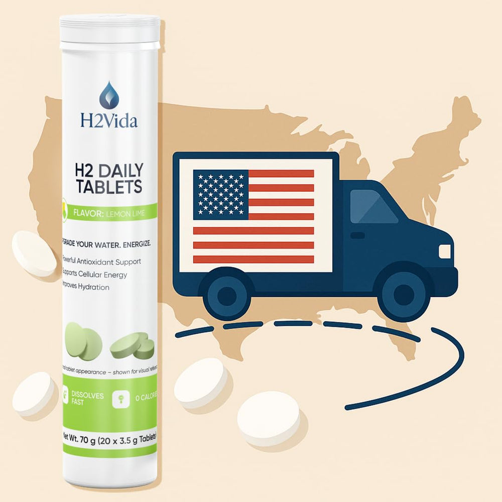 Magnesium and hydrogen tablet close-up for H2Vida