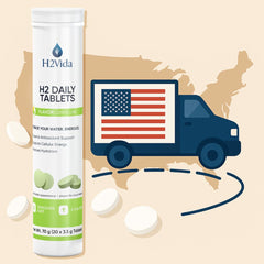 Magnesium and hydrogen tablet close-up for H2Vida