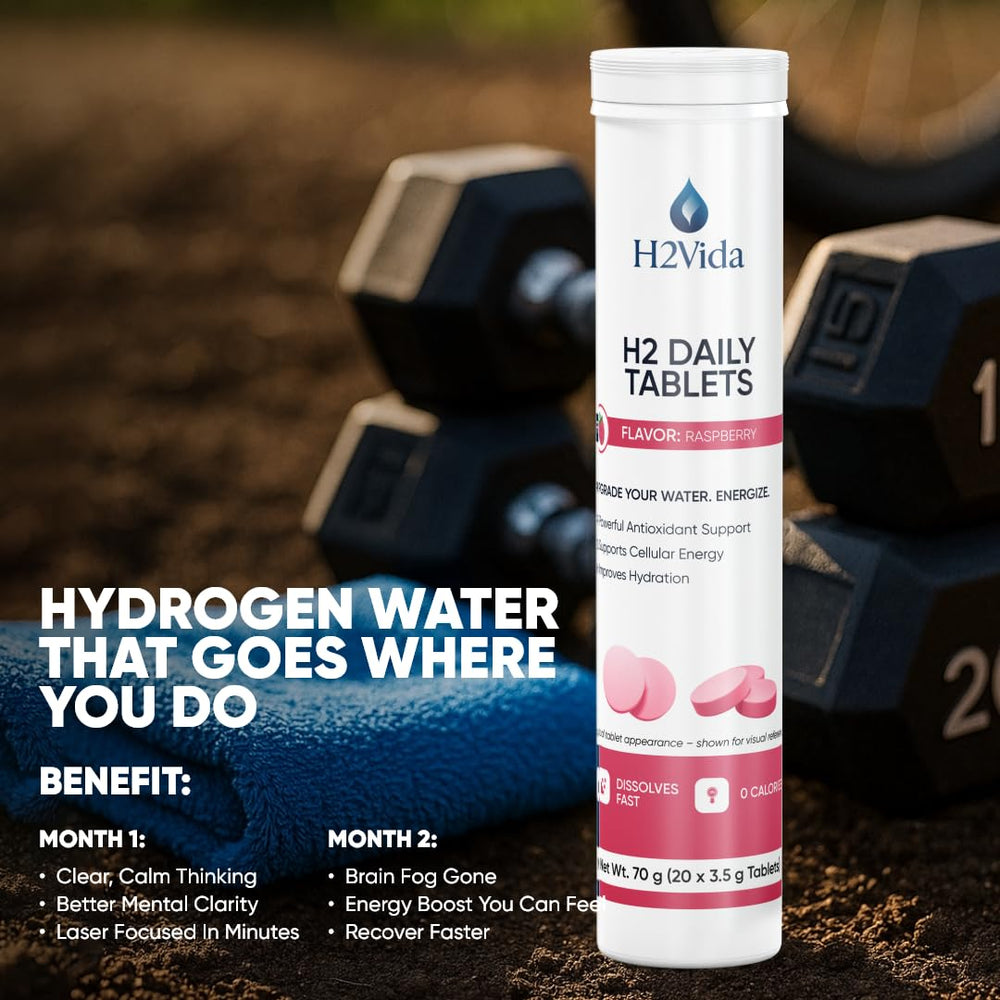 Illustration of tablets dissolving for on-the-go hydration.