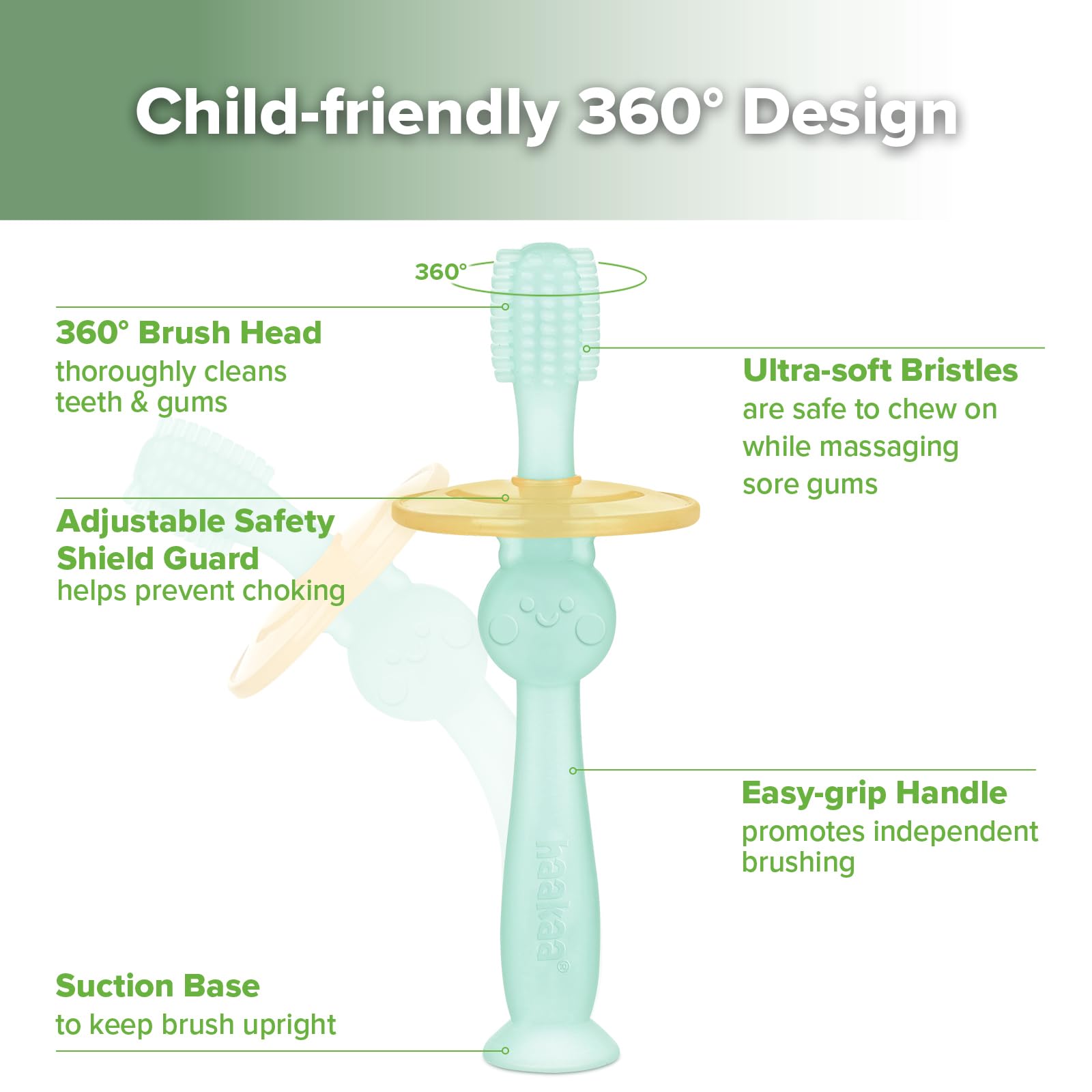 Soft gum care brushing illustration with 360° bristles