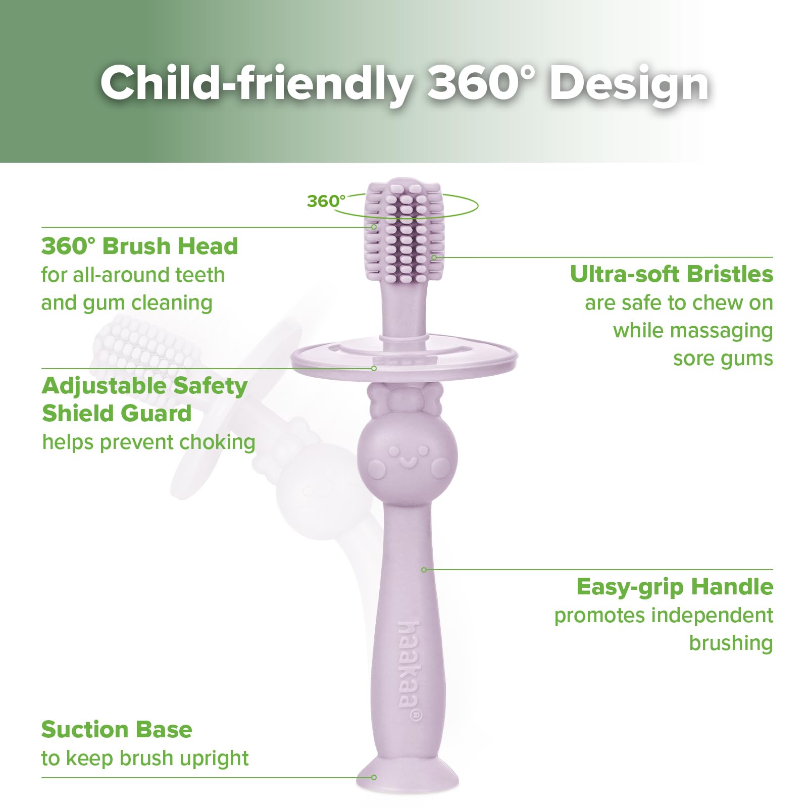 Suction base securing brush to flat surface