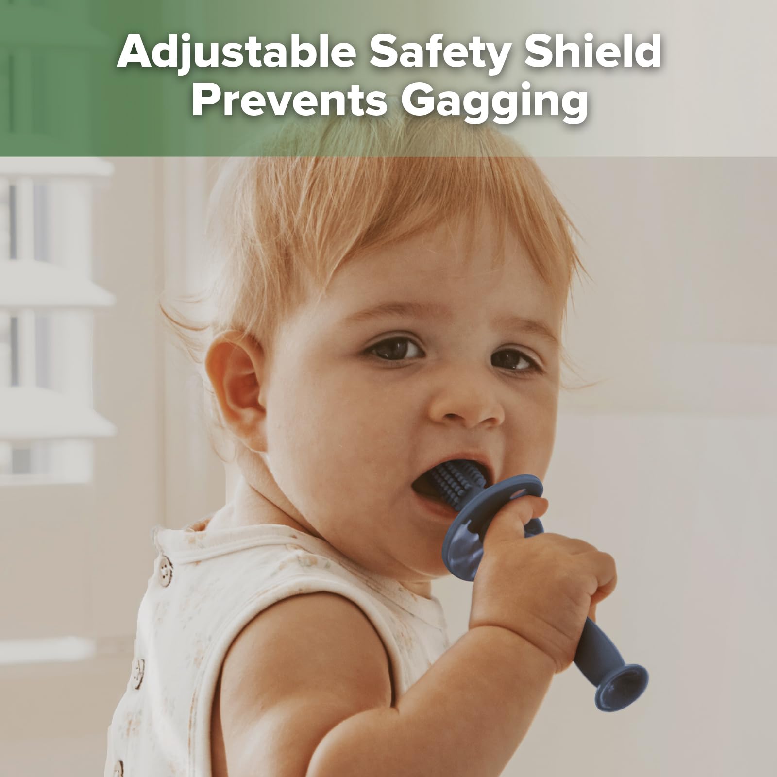 Adjustable choke-free shield on Haakaa baby toothbrush