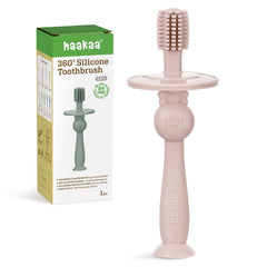 Haakaa 360° Baby Toothbrush with suction base in Dusty Pink