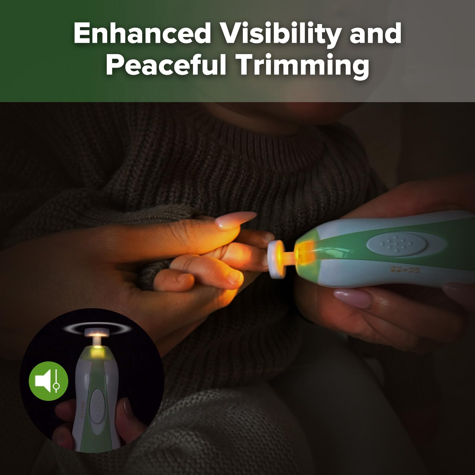 LED light on Haakaa baby nail file for precise trimming