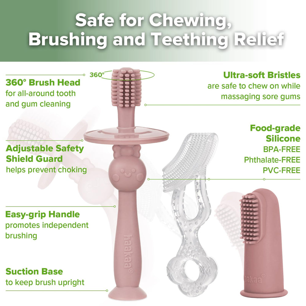 Soft, food-grade silicone brushes for daily chewing and teething