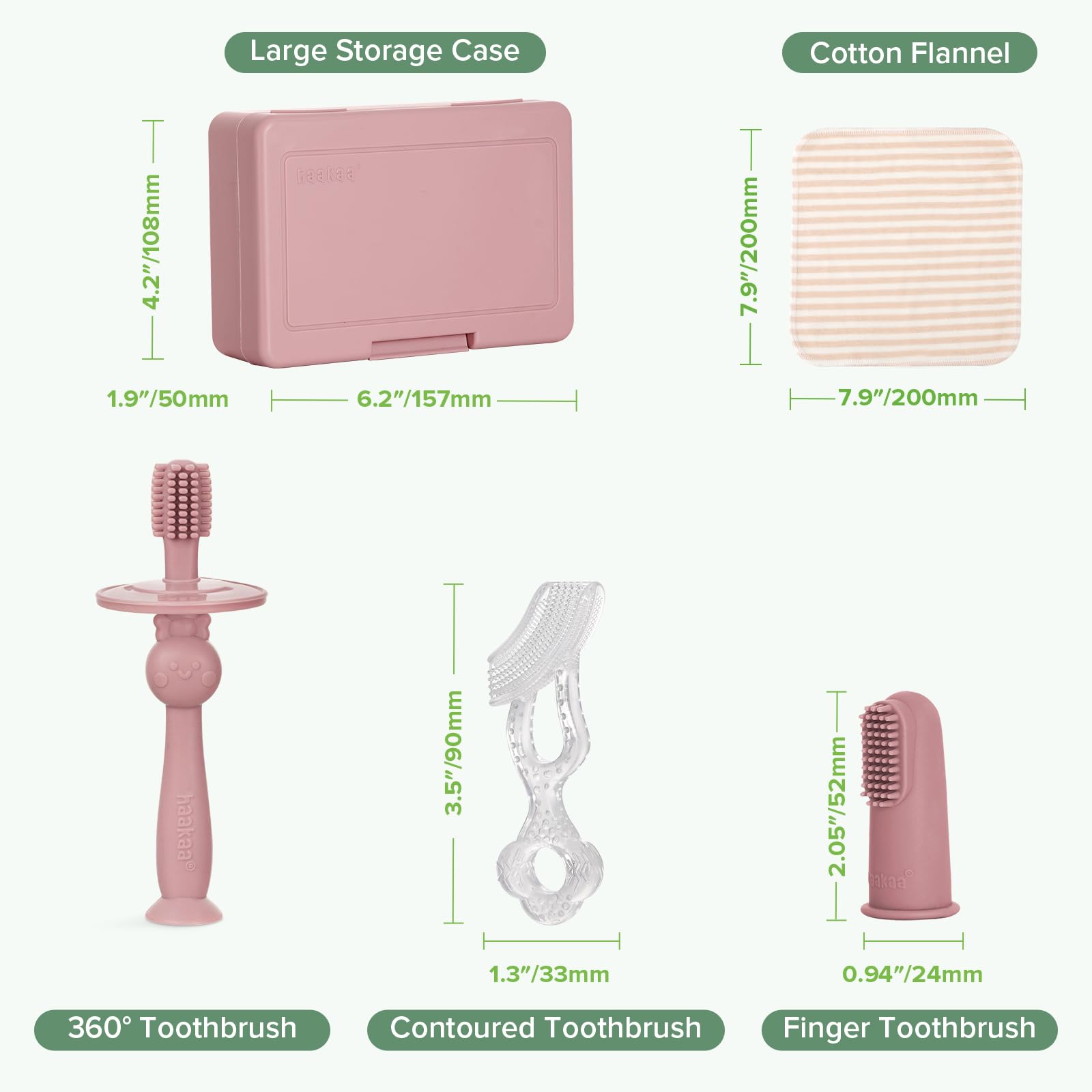 Blush Haakaa Training Toothbrush Set on a clean surface