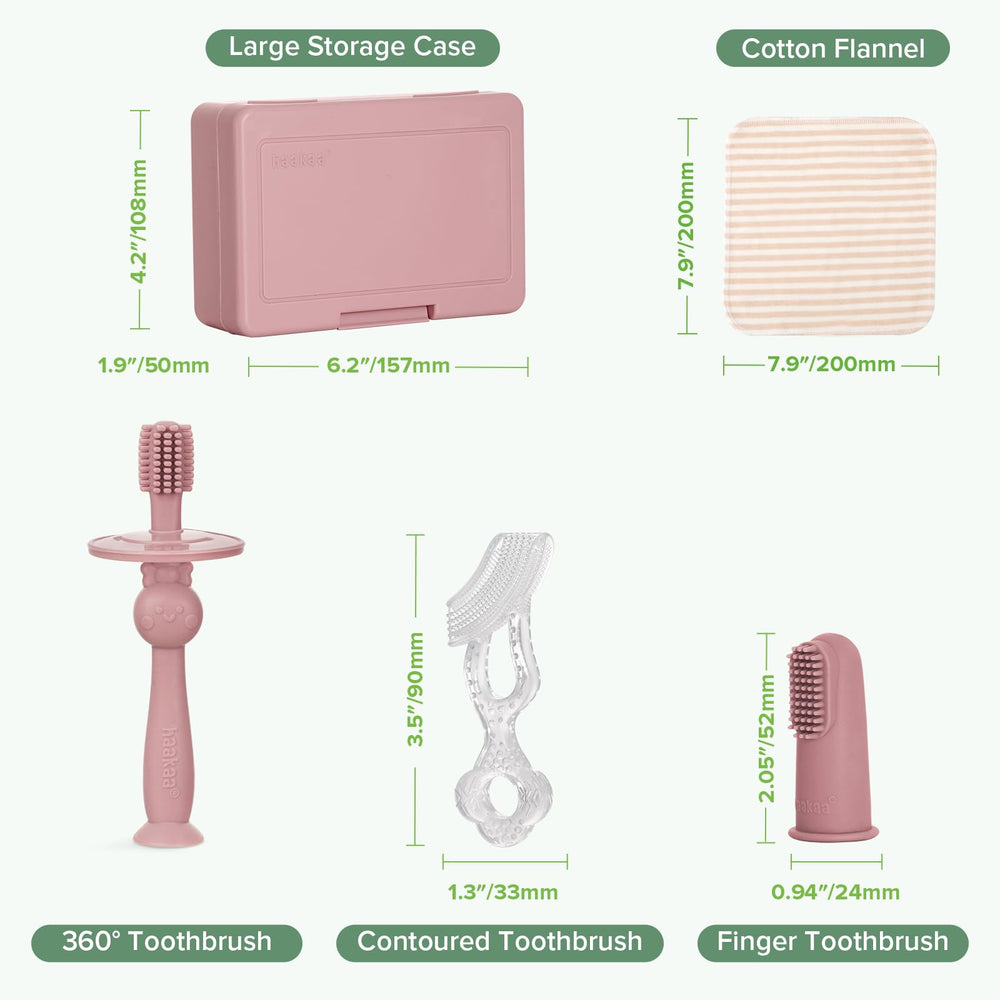 Blush Haakaa Training Toothbrush Set on a clean surface
