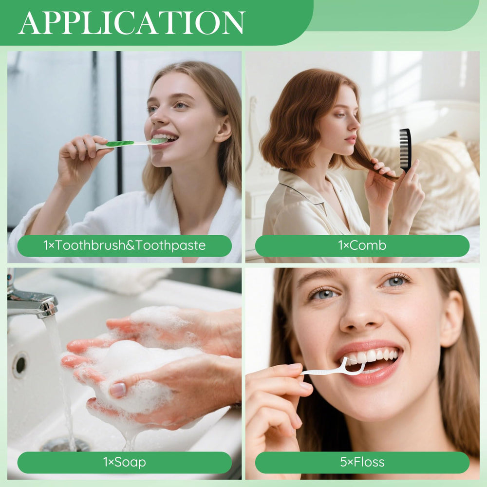 7-in-1 travel toothbrush kit with toothpaste and floss