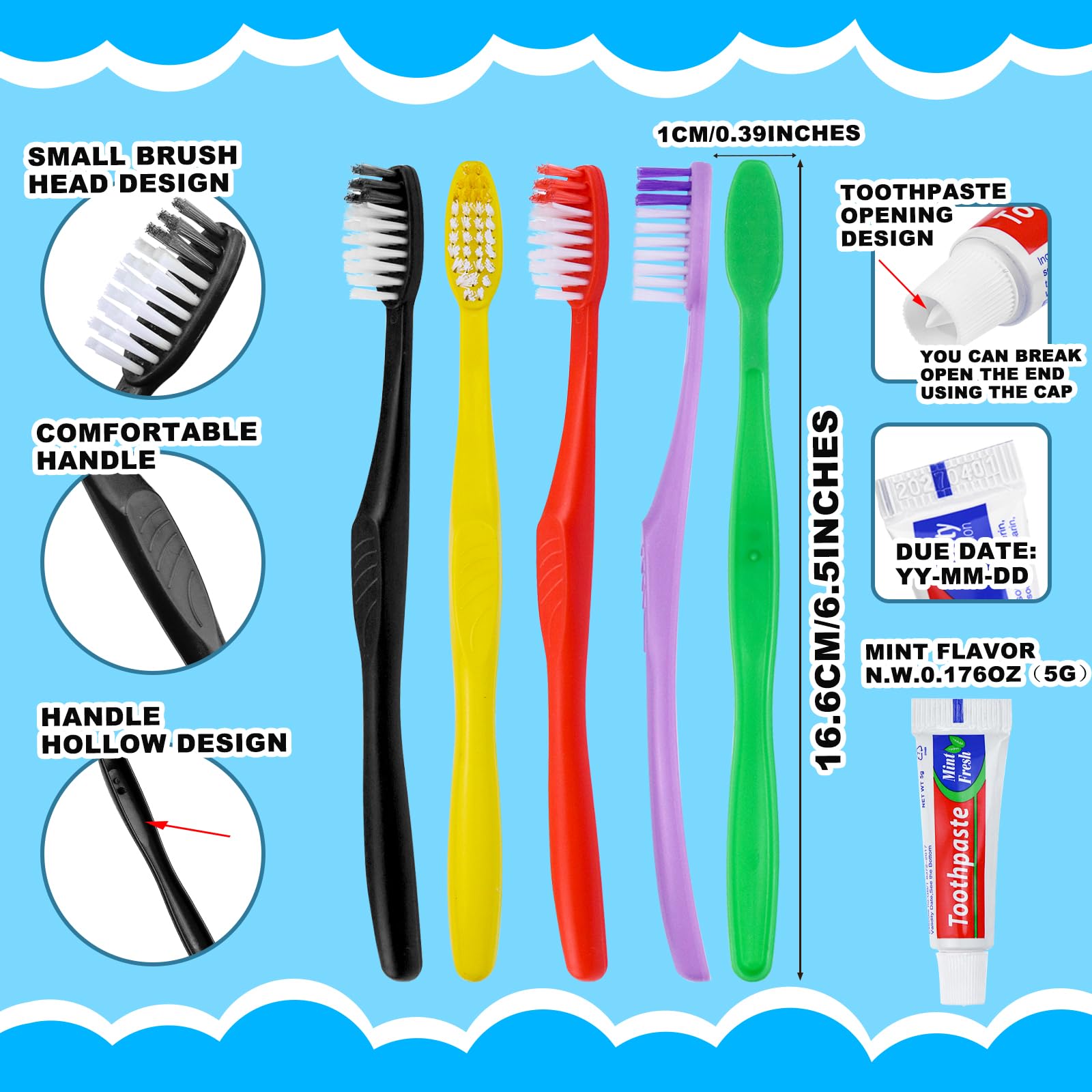 Individually wrapped travel toothbrush kit packaging