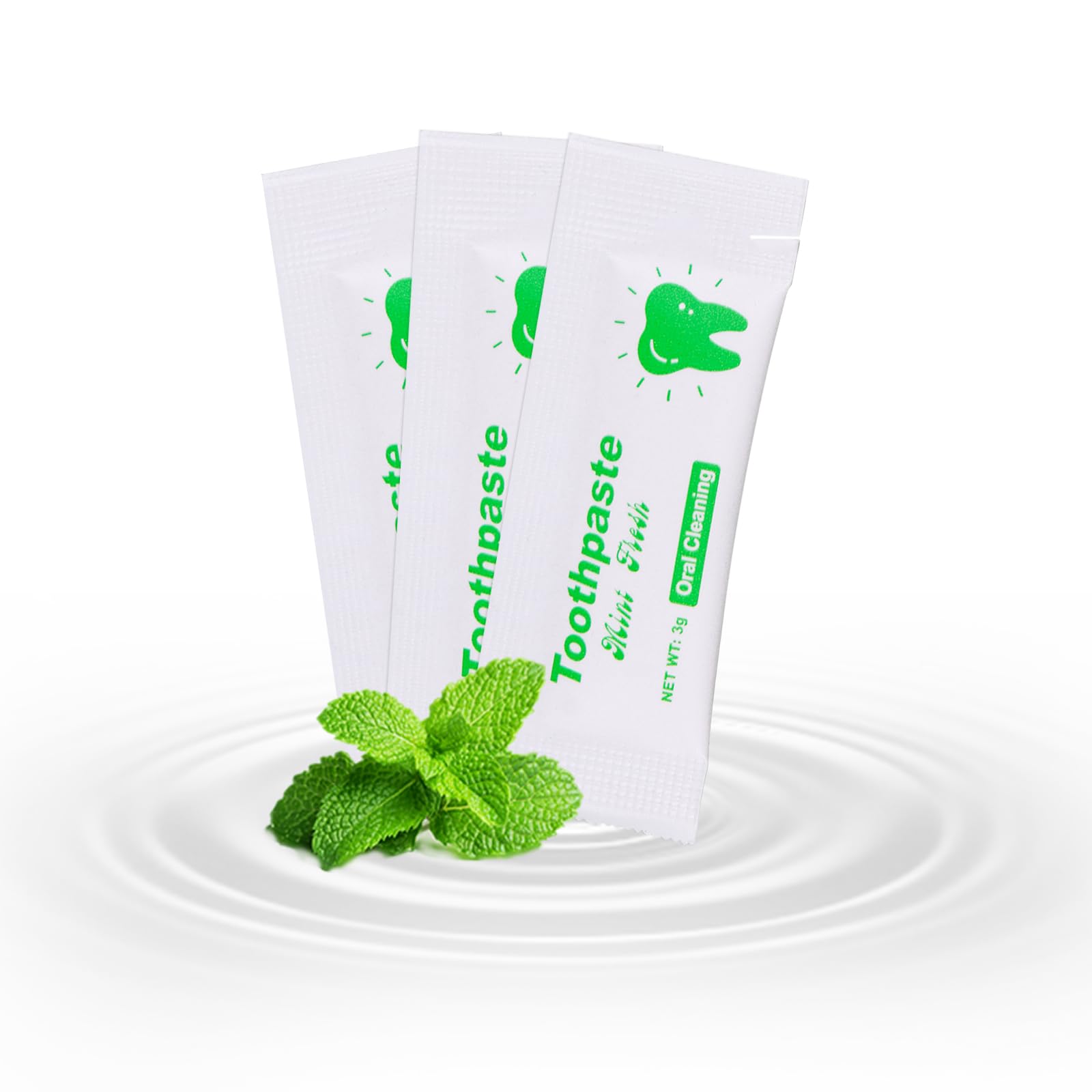 50-pack bulk travel toothpaste tubes in white kraft bag