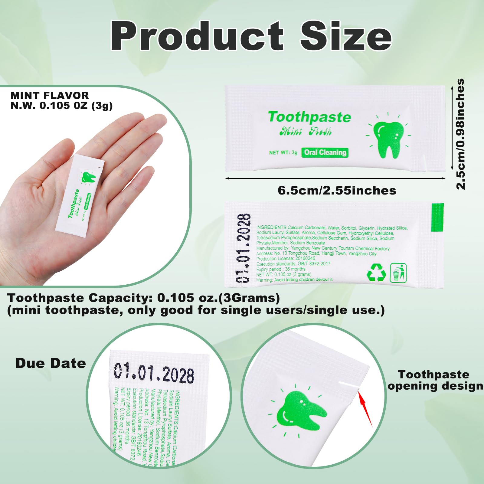 Travel size mint toothpaste 0.105 oz