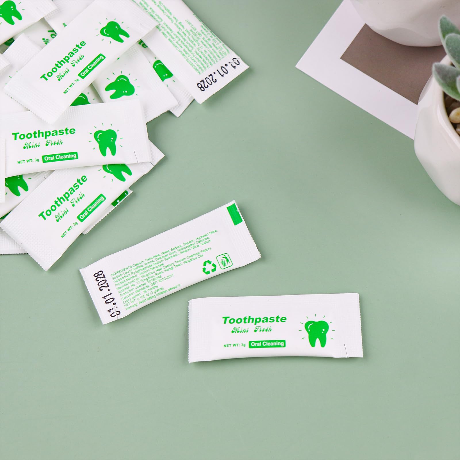 Single-use toothpaste for travel and charitable use