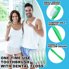 Travel toothbrush set with toothpaste and floss - individually wrapped