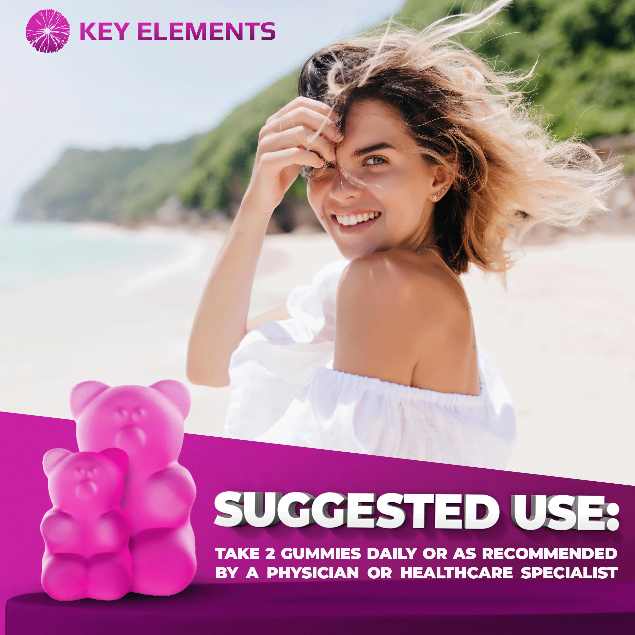 Product packaging and bottle of Hair Skin and Nails gummies