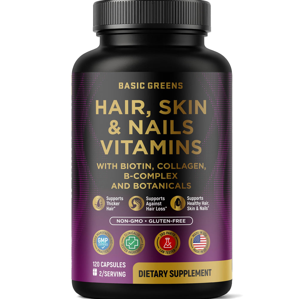Bottle of Hair, Skin & Nails Vitamins with Biotin 10000 mcg, 120 capsules