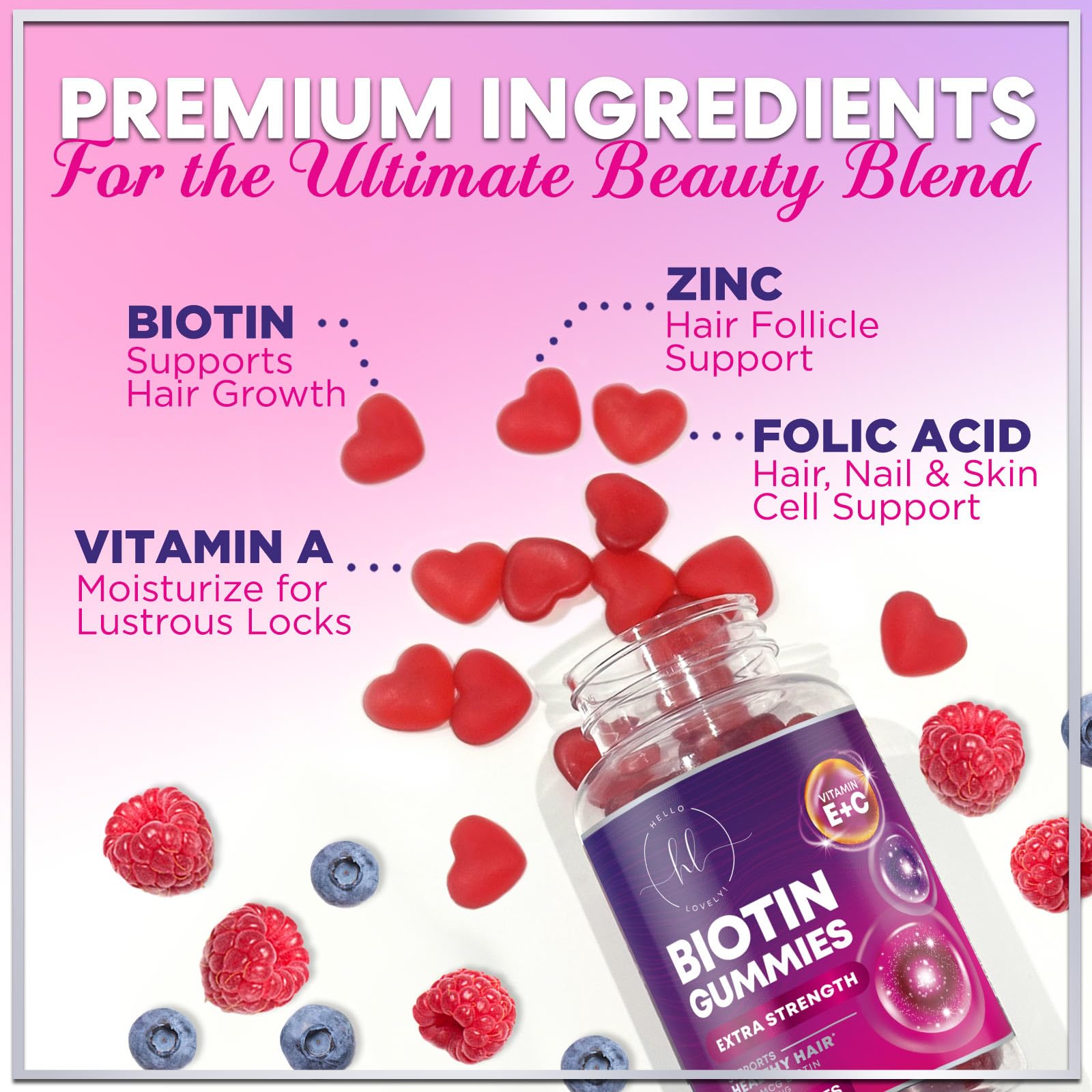 Gummies arranged near the bottle showing texture