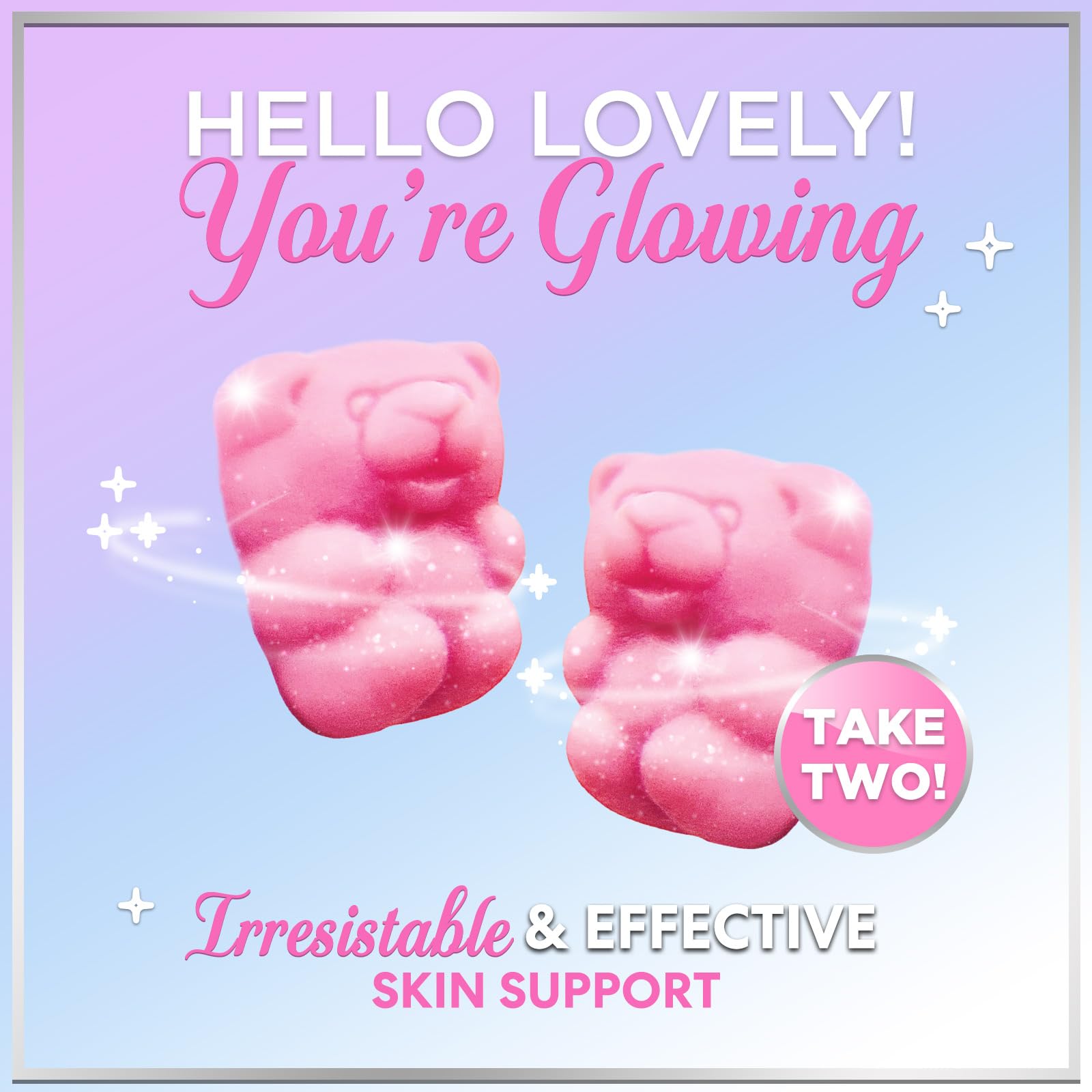 Lifestyle scene of a person taking gummy vitamins as part of a beauty routine