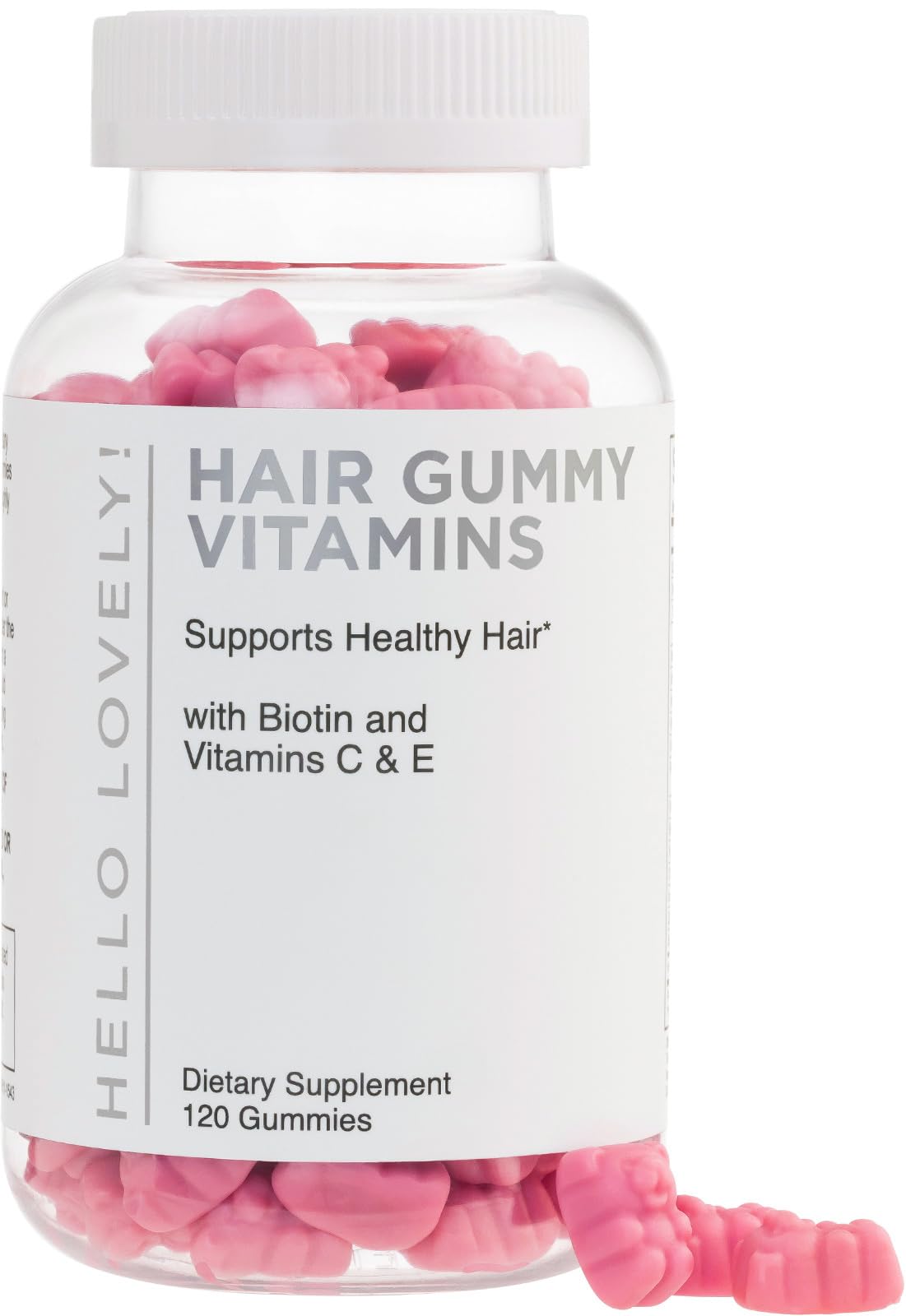 Bottle of Hair Vitamins Gummies with Biotin 5000 mcg label