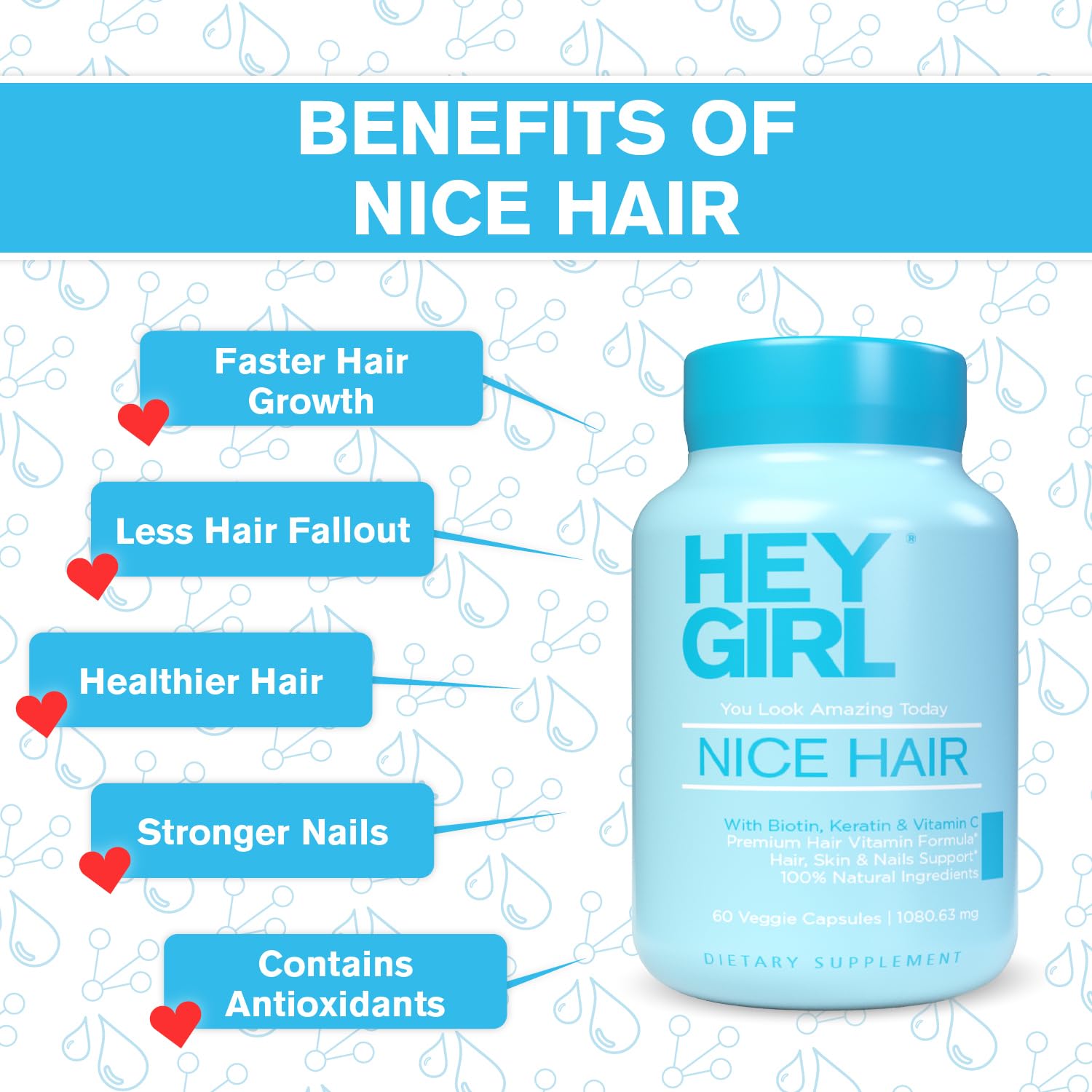 Nice Hair supplement packaging and branding