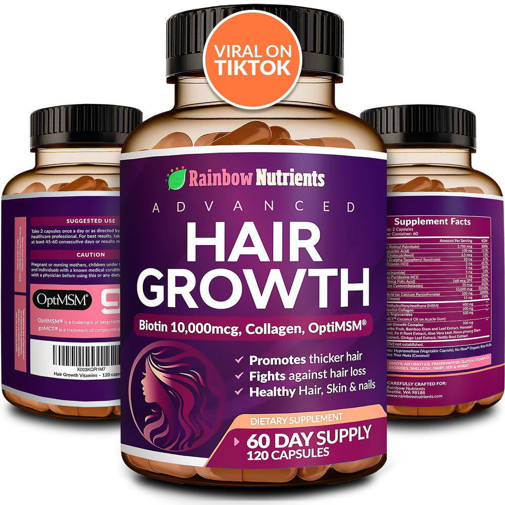 Rainbow Nutrients Hair Growth Vitamin bottle with Biotin 10,000 mcg for Women