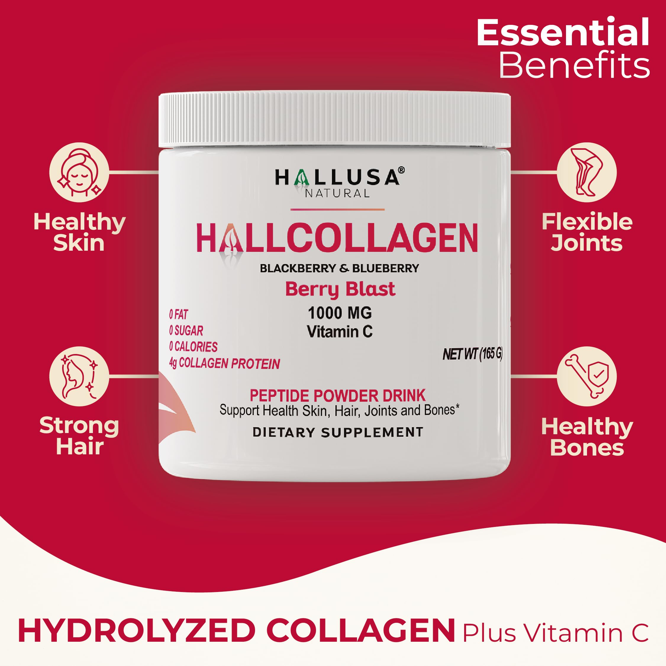 Scoop of hydrolyzed collagen peptides powder