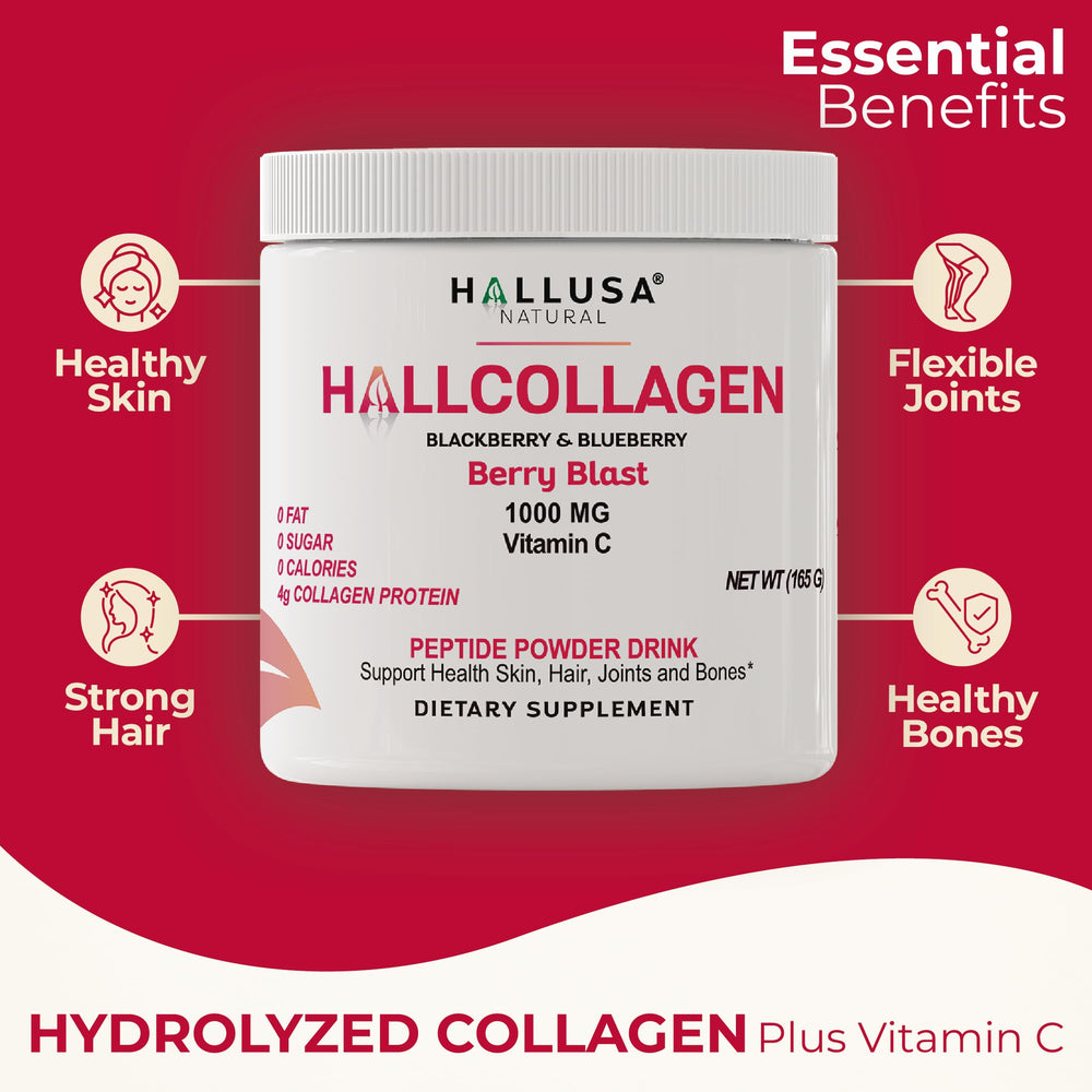 Scoop of hydrolyzed collagen peptides powder