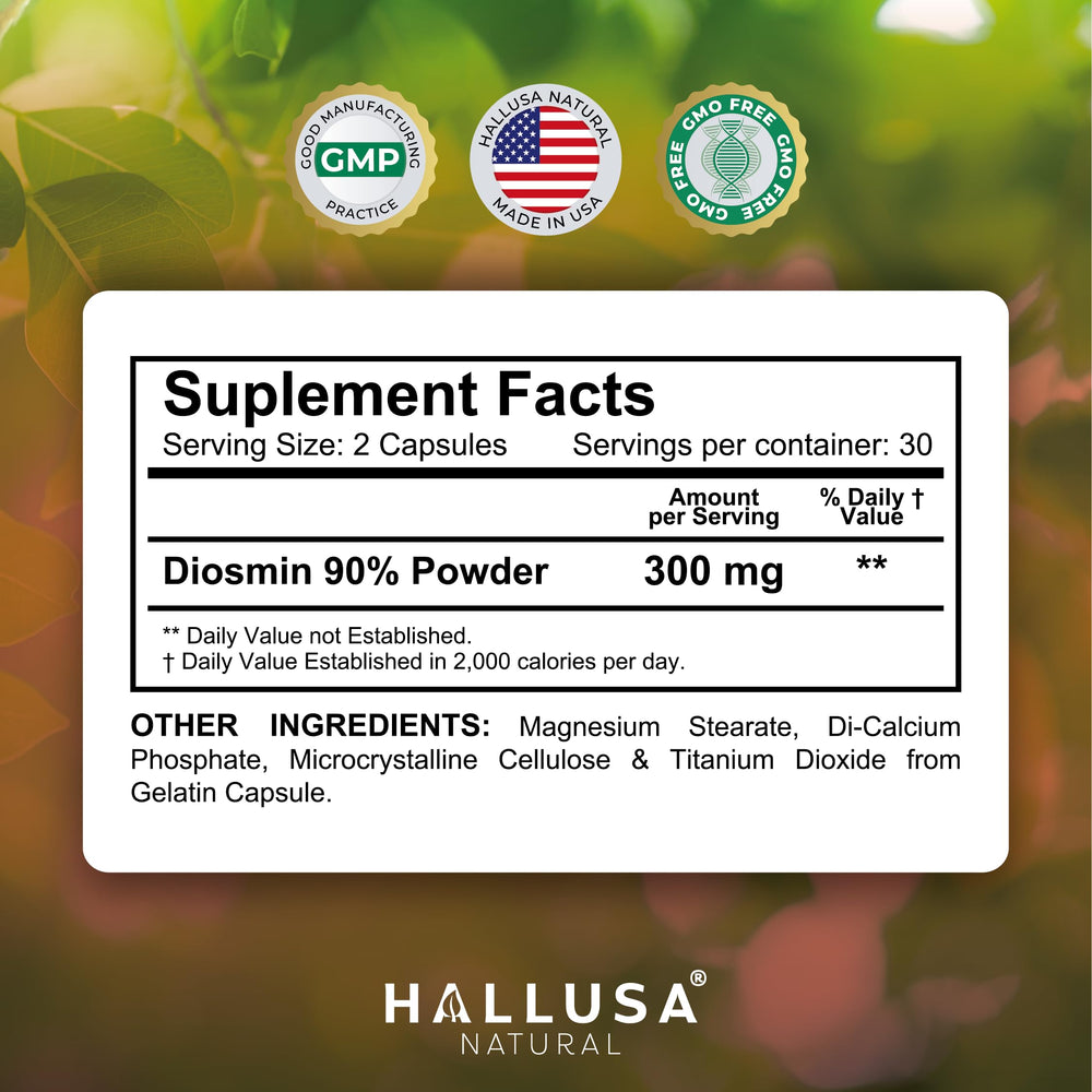 Close-up of Hallusa Diosmin capsule showing 300 mg