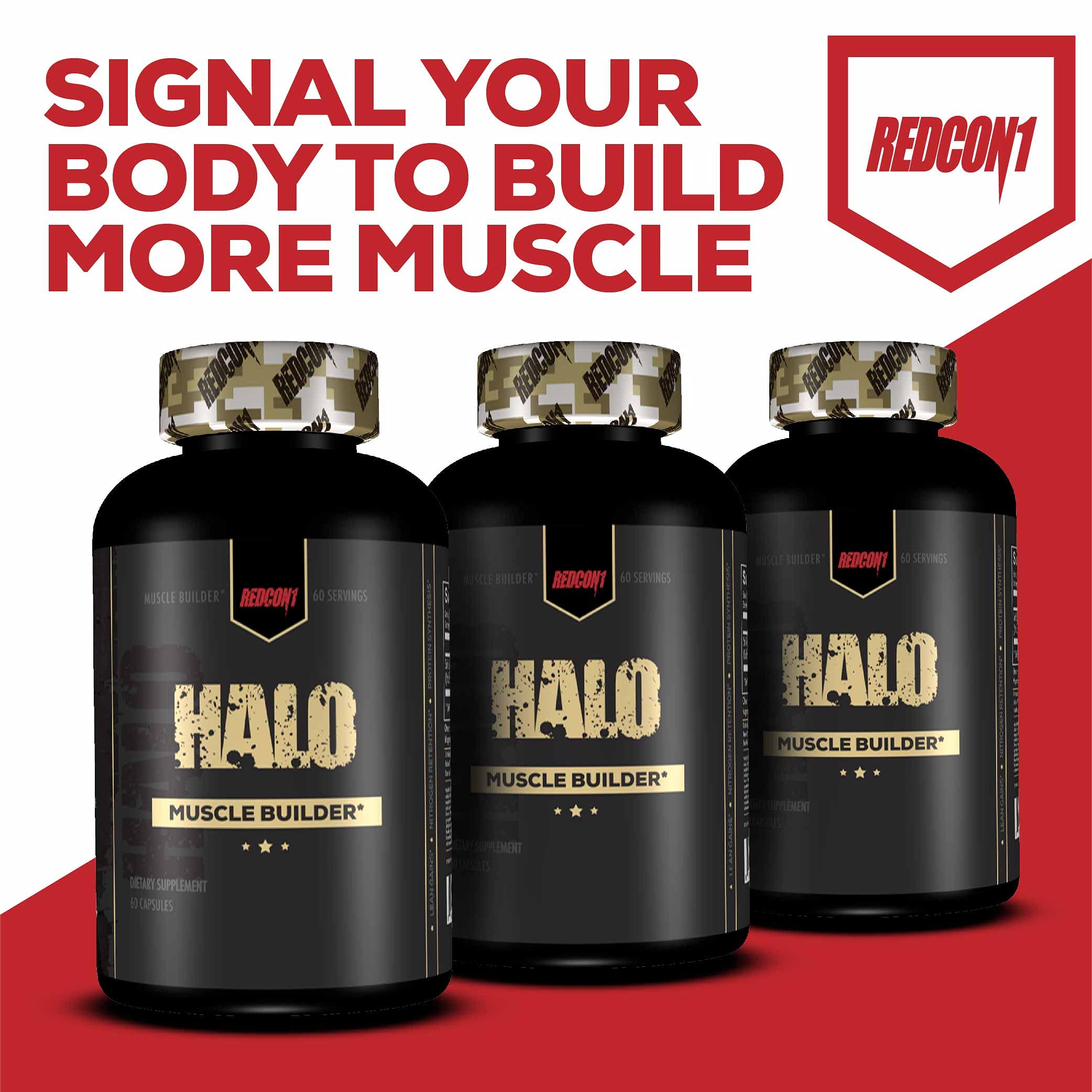 Halo Muscle Builder packaging displayed on countertop