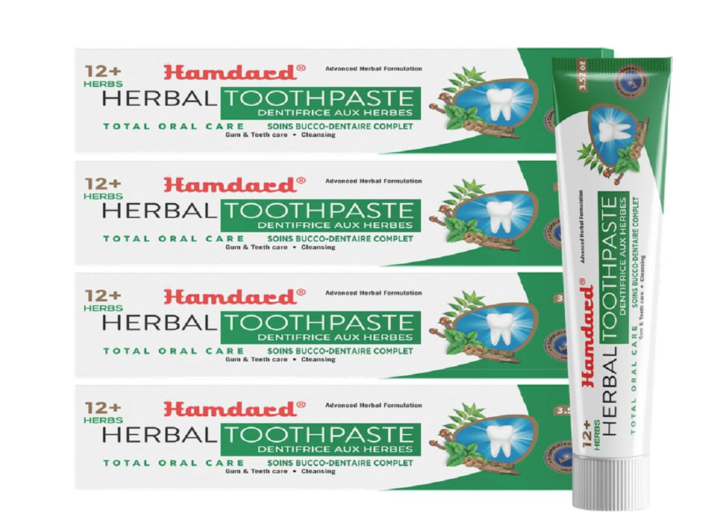 Hamdard 12 Herbs Miswak Total Oral Care Toothpaste 100g Pack of 4 – packaging front