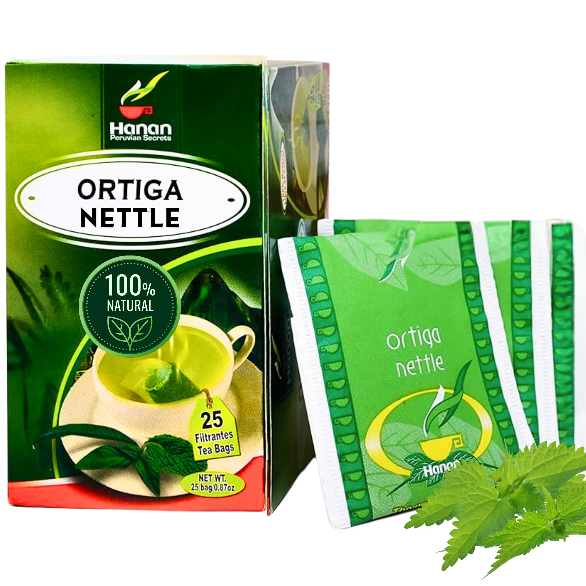 Hanan Nettle Tea 25-bag box with stinging nettle tea leaves and roots