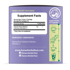 Back view of Hanan Valeriana Herbal Tea 3-pack box with details