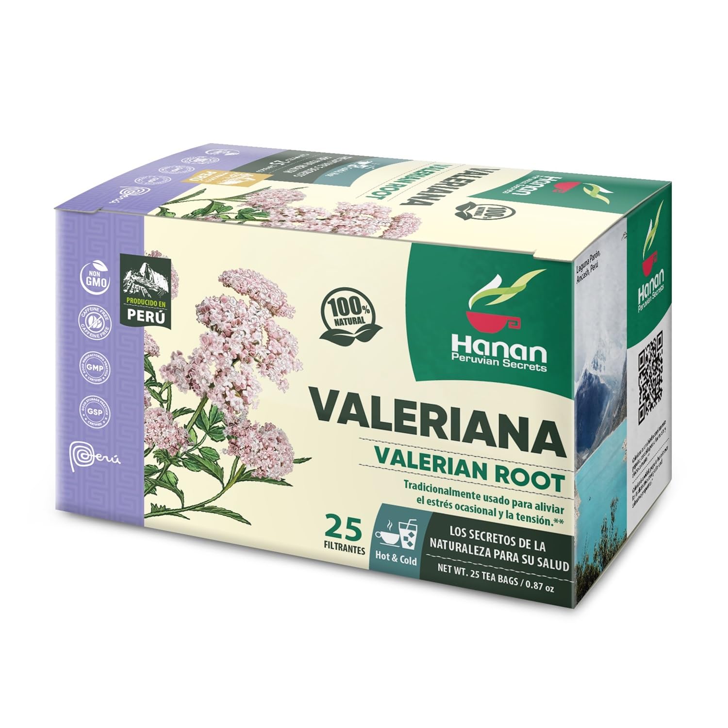 Front view of Hanan Valeriana Herbal Tea 3-pack box