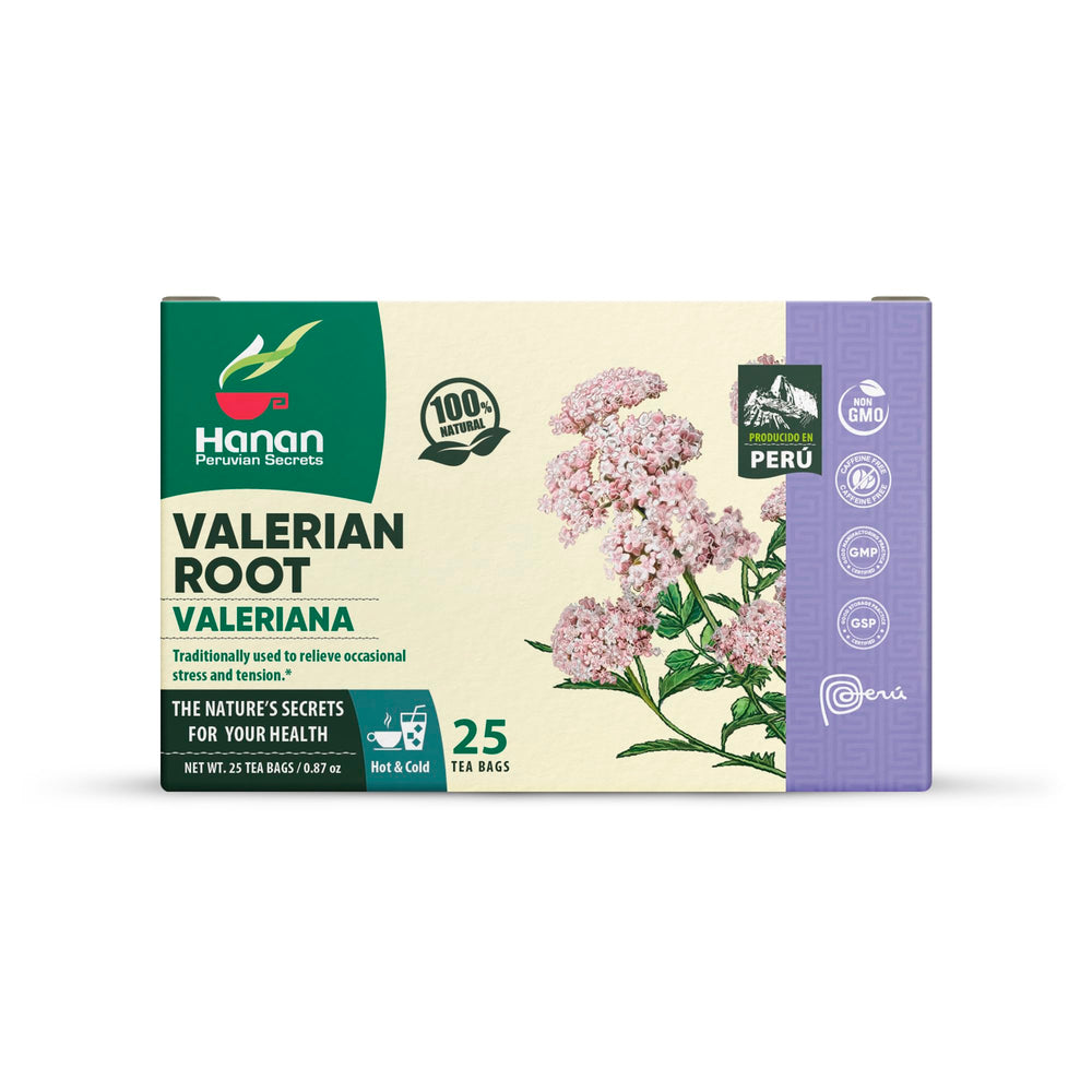 Close-up of packaging details for Hanan Valeriana tea