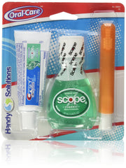 Handy Solutions Travel Kit contents including toothpaste, mouthwash, and folding toothbrush